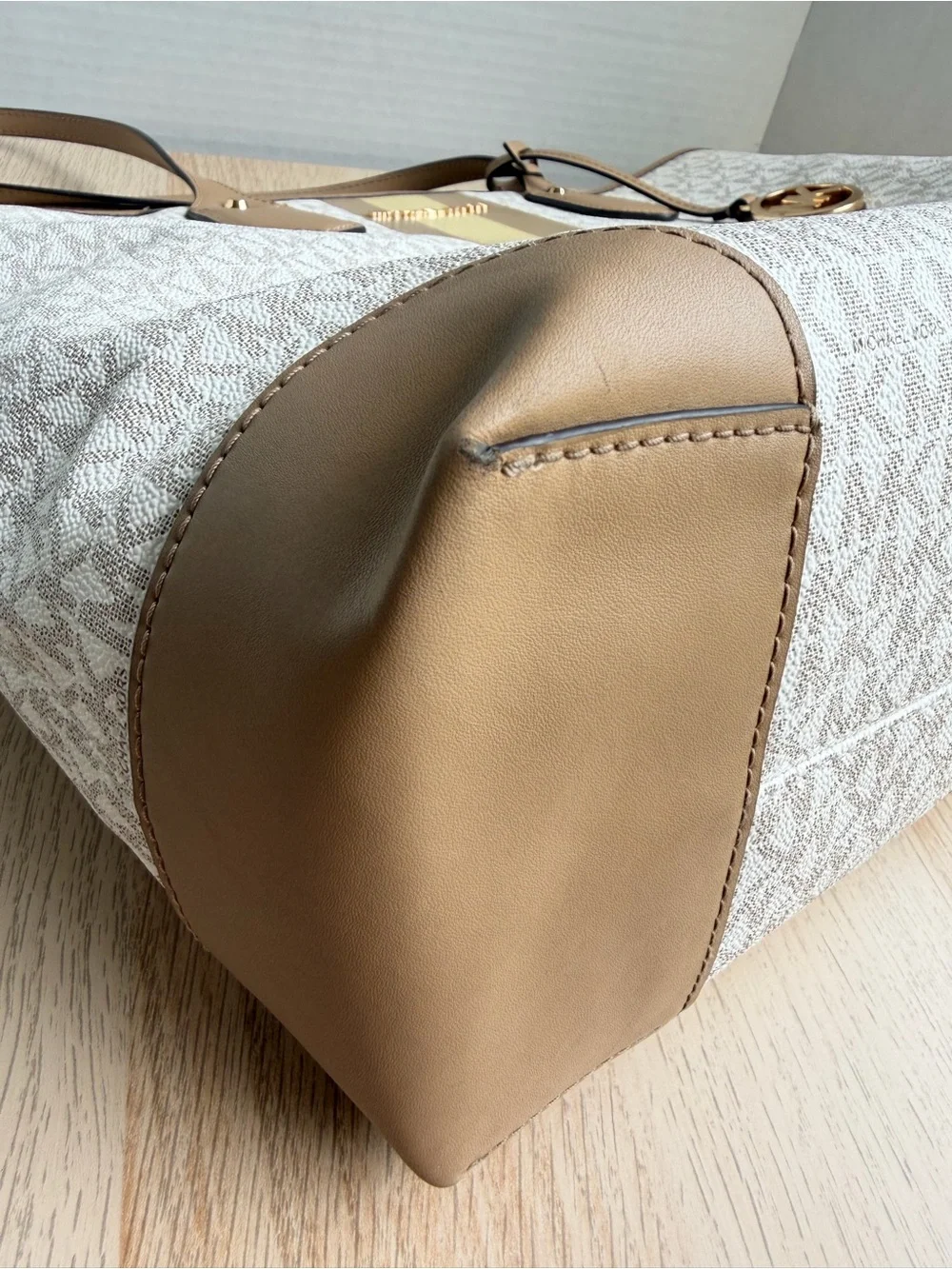 Michael Kors Eva Large Monogram Shopper Tote Vanilla Multi